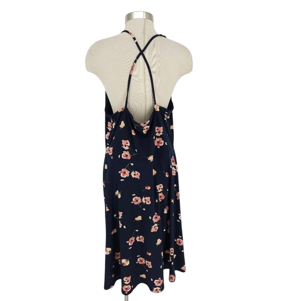 The General Good Sonya Fit Flare Dress Navy Blue Floral Scalloped VNeck Knit 1X - Picture 4 of 8